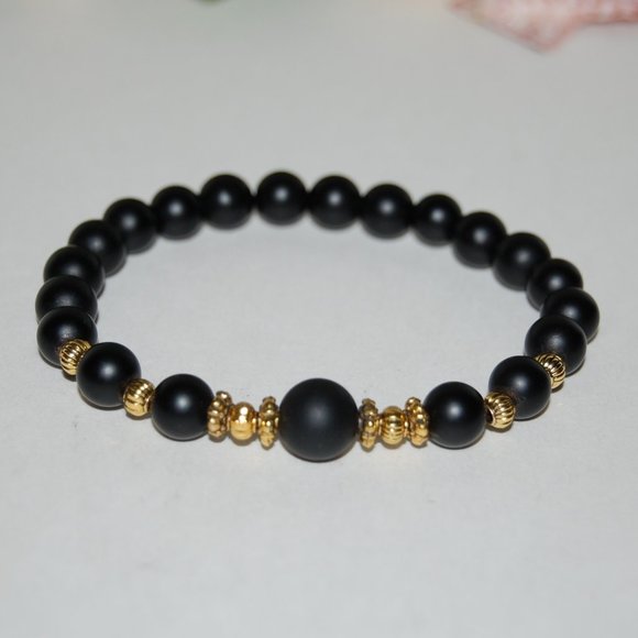 Onyx Bracelet,Onyx Gemstone Bracelet,8mm Onyx Beads,Stretch Bracelet,Man,Woman - Picture 3 of 3